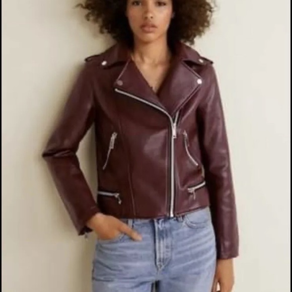 mango burgundy leather jacket